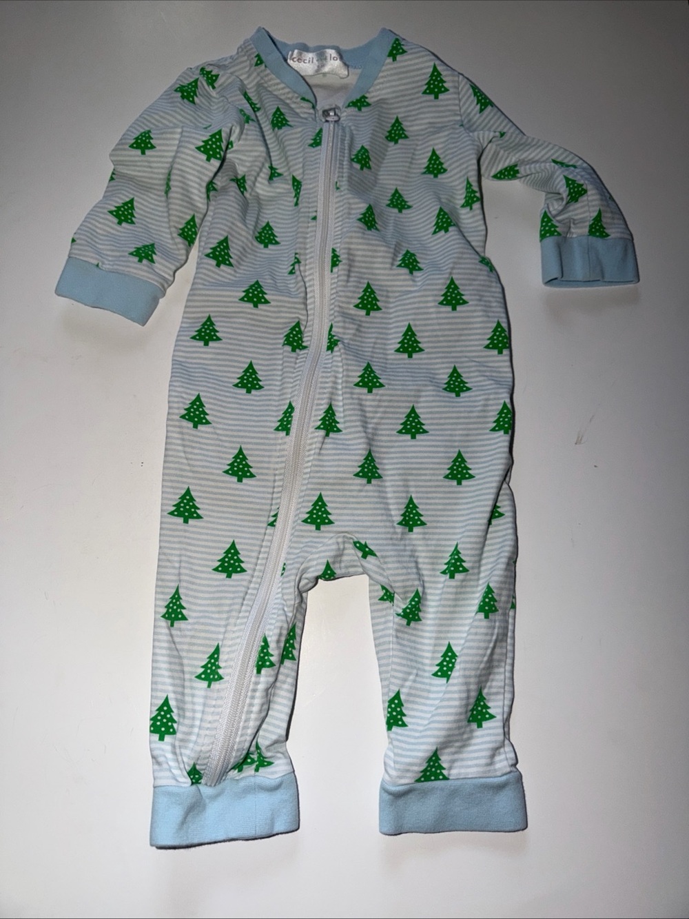 Cecil and Lou Girls Toddler Christmas Tree Pastel Pajamas Size 6M Blue Striped